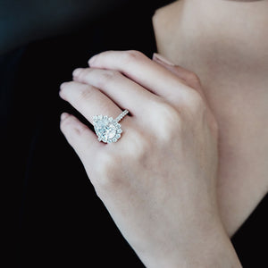 
          
          Load image into Gallery viewer, Nigella Lab Created Diamond Pear Halo Pave Diamonds Platinum Ring
          
          