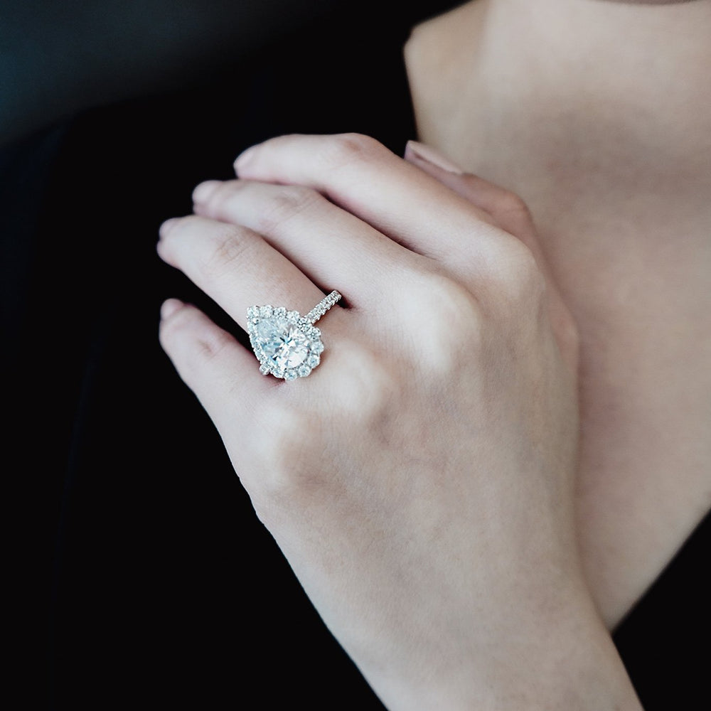 
          
          Load image into Gallery viewer, Nigella Lab Created Diamond Pear Halo Pave Diamonds Ring
          
          