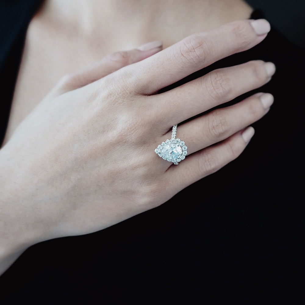 
          
          Load image into Gallery viewer, Nigella GIA Diamond Pear Halo Pave Diamonds Ring
          
          