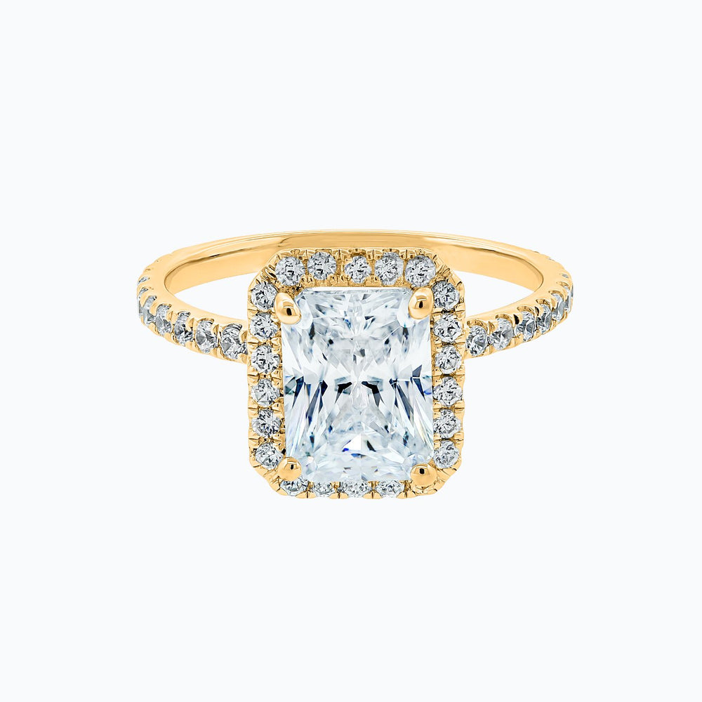 Nonee Radiant Halo Pave Diamonds Ring 18K Yellow Gold