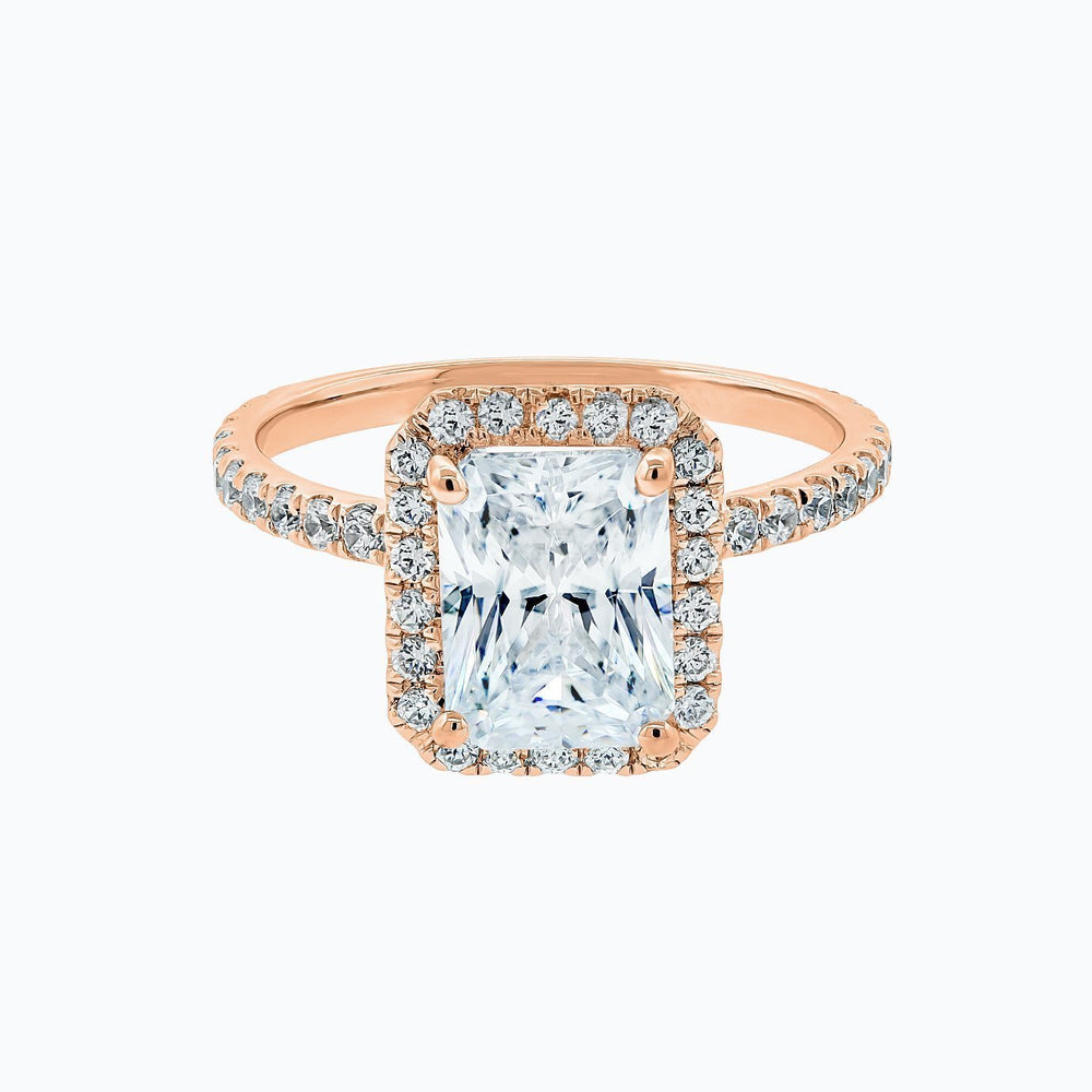 Nonee Lab Created  Diamond Radiant Halo Pave Diamonds Rose Gold Ring