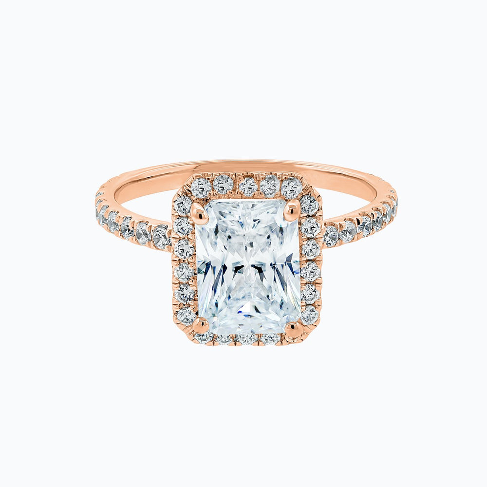 Nonee Moissanite Radiant Halo Pave Diamonds Rose Gold Ring