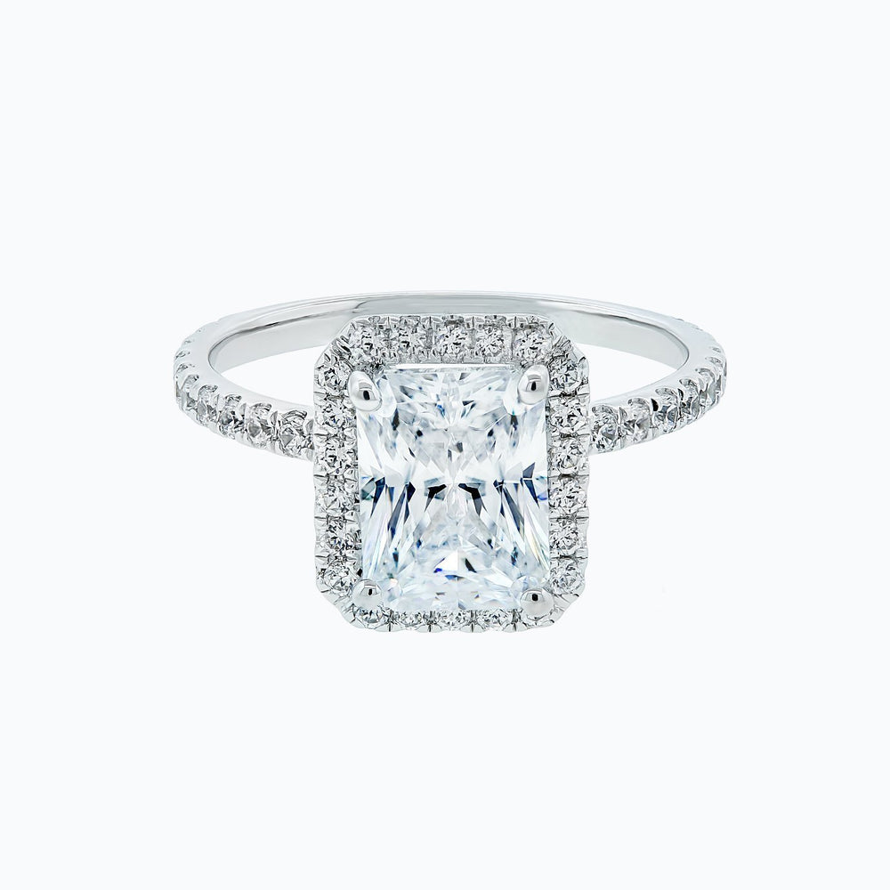 Nonee Lab Created  Diamond Radiant Halo Pave Diamonds White Gold Ring