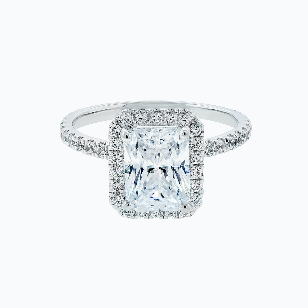 Nonee Moissanite Radiant Halo Pave Pave Diamonds 18k White Gold Ring In Stock