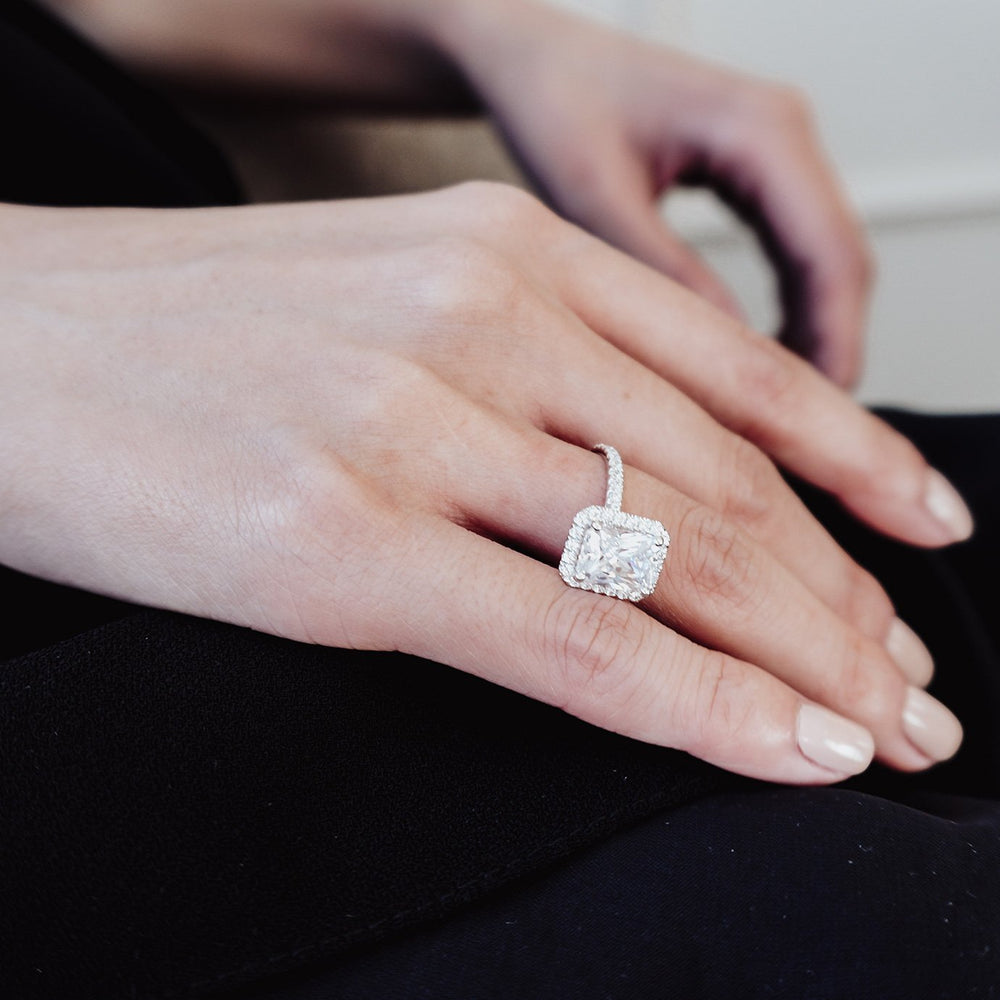 
          
          Load image into Gallery viewer, Nonee Lab Created  Diamond Radiant Halo Pave Diamonds Platinum Ring
          
          