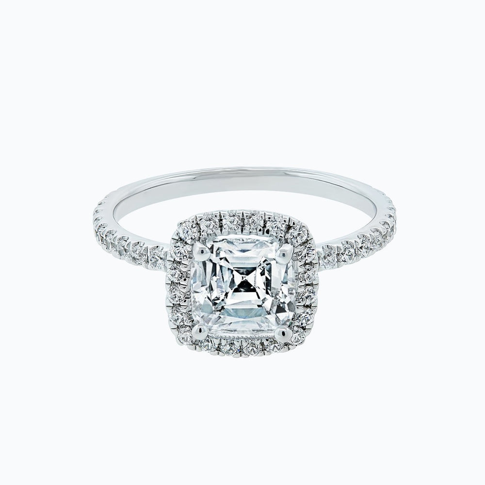 Novella Moissanite Cushion Halo Pave Diamonds 18k White Gold Ring In Stock