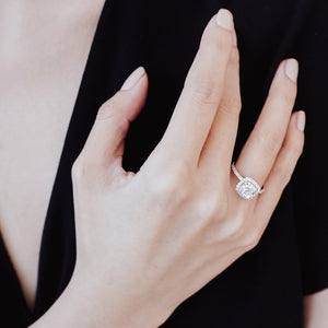 
          
          Load image into Gallery viewer, 2.50ct Novella Lab Created Diamond Cushion Halo Pave Diamonds 18k White Gold Ring
          
          