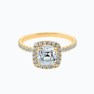 
          
          Load image into Gallery viewer, Novella Lab Created Diamond Cushion Halo Pave Diamonds Yellow Gold Ring
          
          