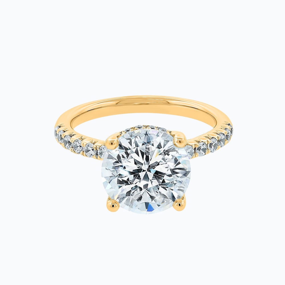 Amalia Moissanite Round Pave Diamonds Yellow Gold Ring