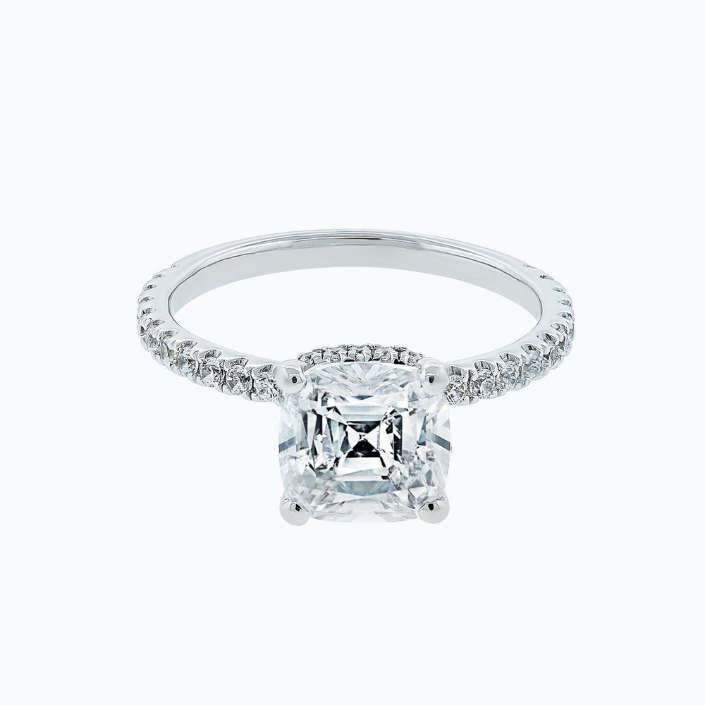Adalia Moissanite Cushion Pave Diamonds 18k White Gold Ring In Stock