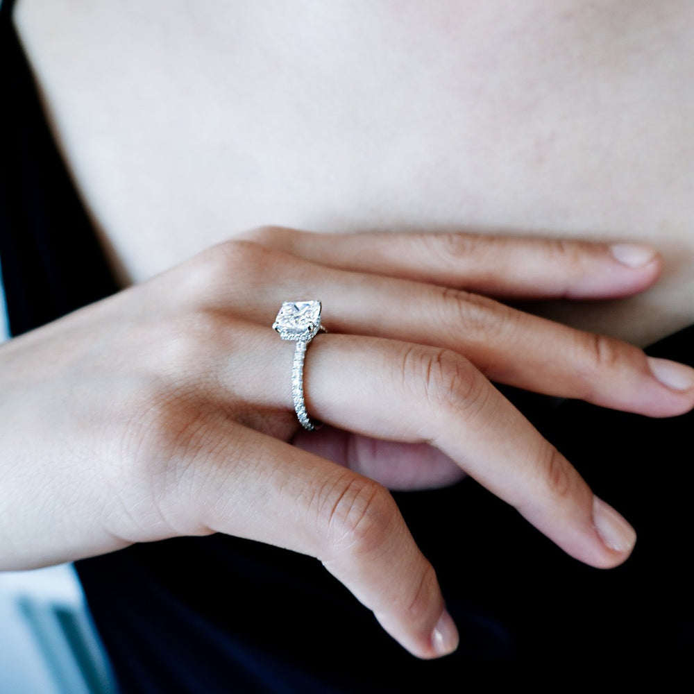 
          
          Load image into Gallery viewer, Adalia Lab Created Diamond Cushion Pave Diamonds White Gold Ring
          
          