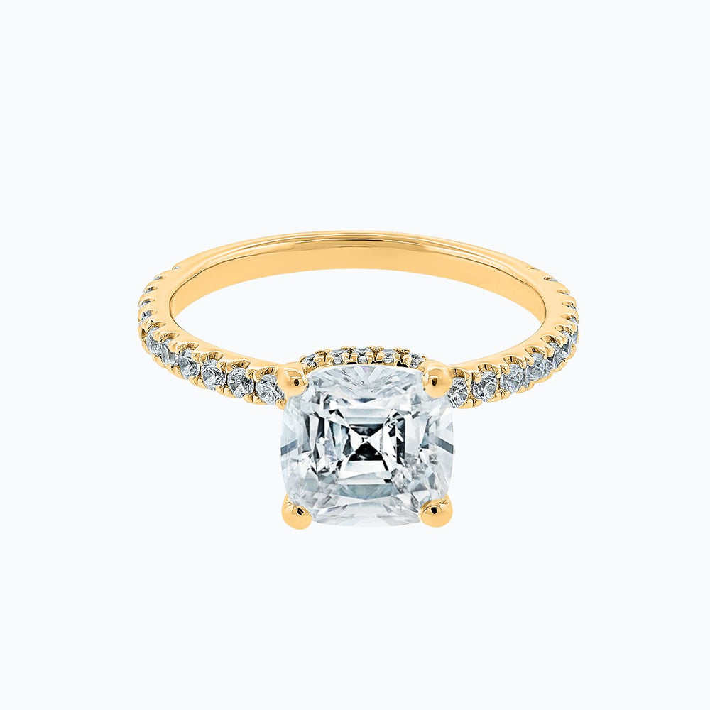 Adalia Moissanite Cushion Pave Diamonds Yellow Gold Ring