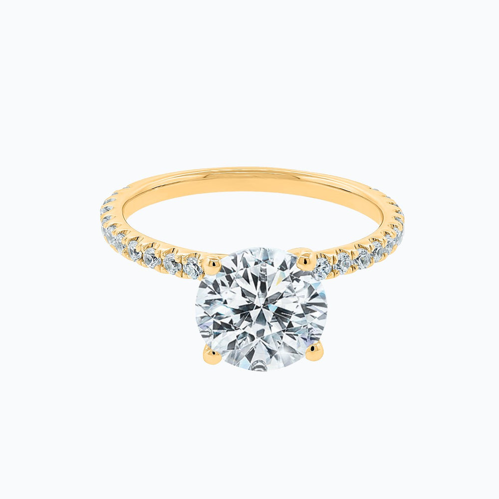 Ariel Moissanite Round Pave Diamonds Yellow Gold Ring