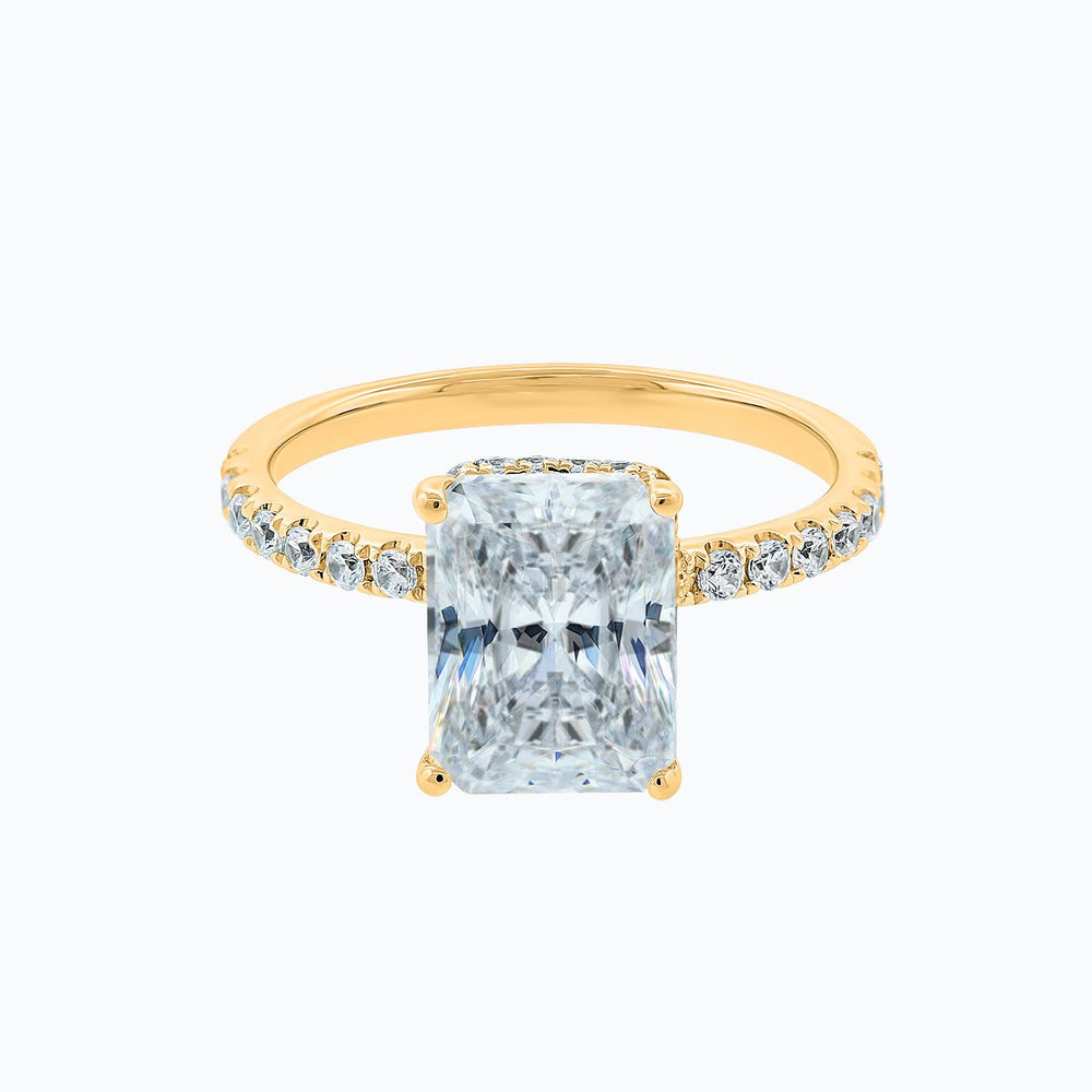 Elina Moissanite Radiant Pave Diamonds Yellow Gold Ring