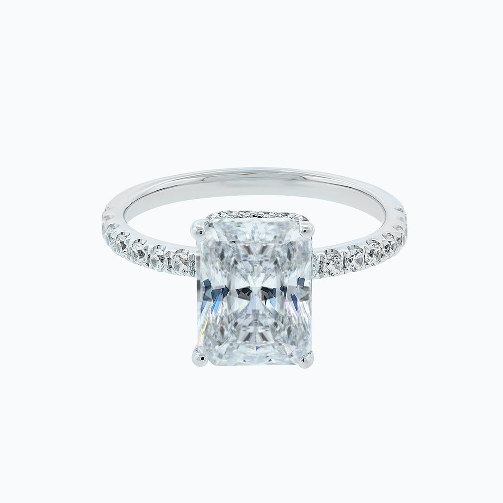 Elina Lab Created Diamond Radiant Pave Diamonds 18k White Gold Ring