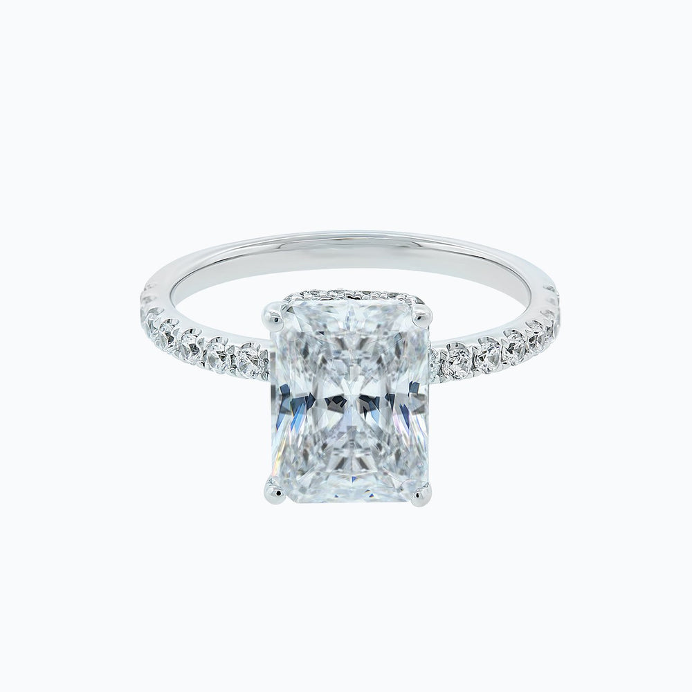 1.80ct Elina Moissanite Radiant Pave Diamonds 18k White Gold Ring