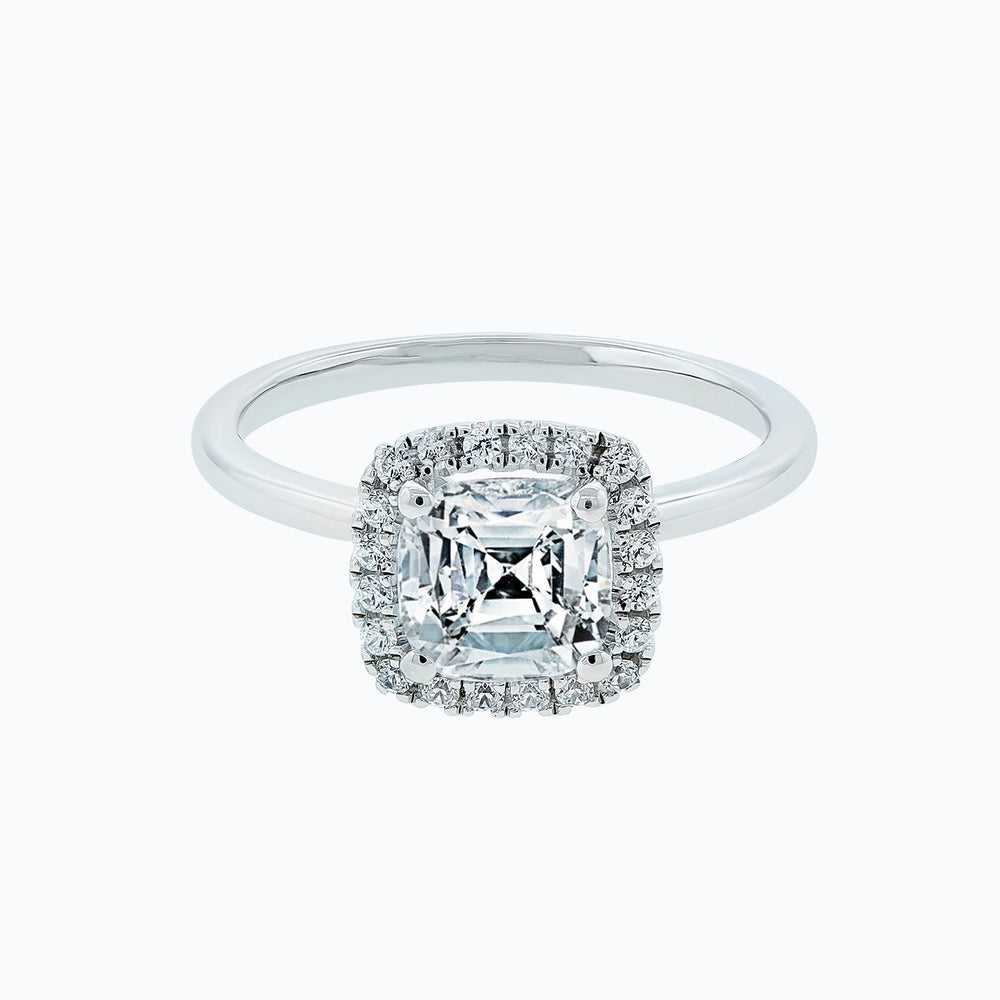 1.10ct Linda Moissanite Cushion Diamonds Halo 18k White Gold Ring