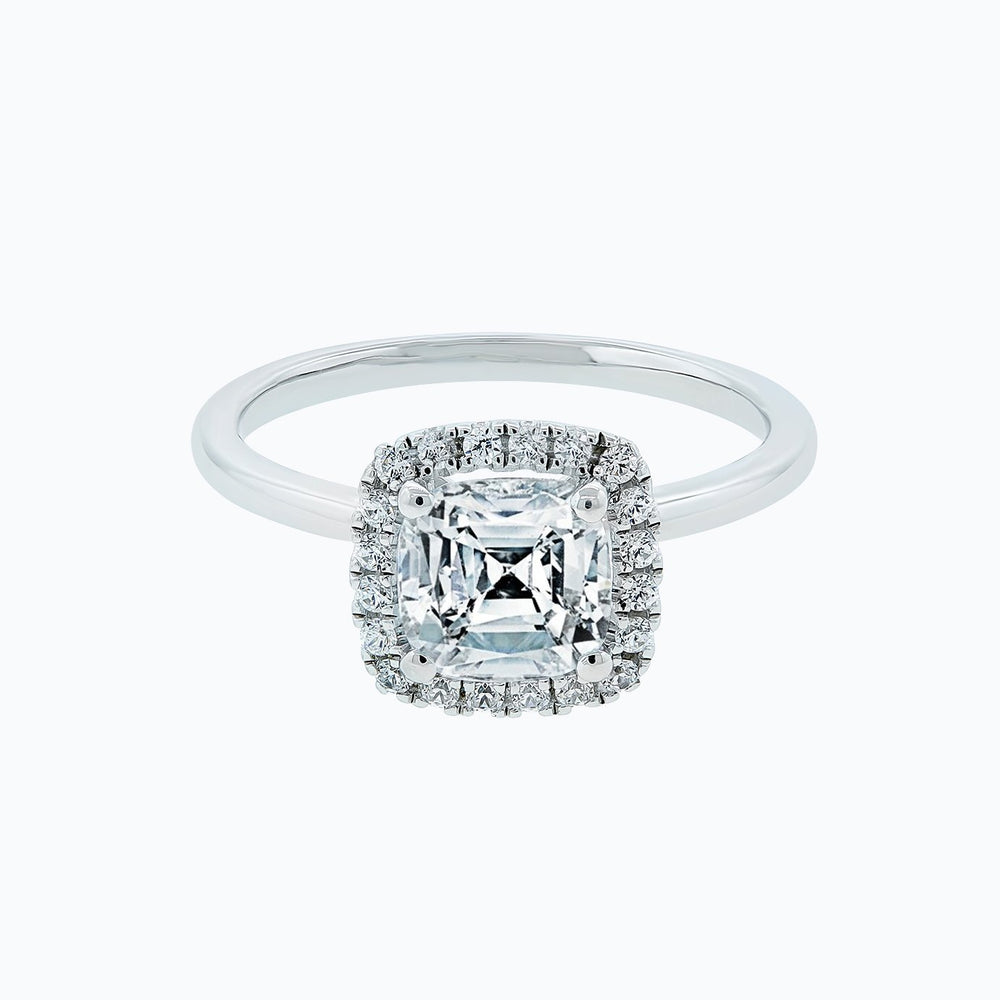 Linda Lab Created Diamond Cushion Diamonds Halo 18k White Gold Ring