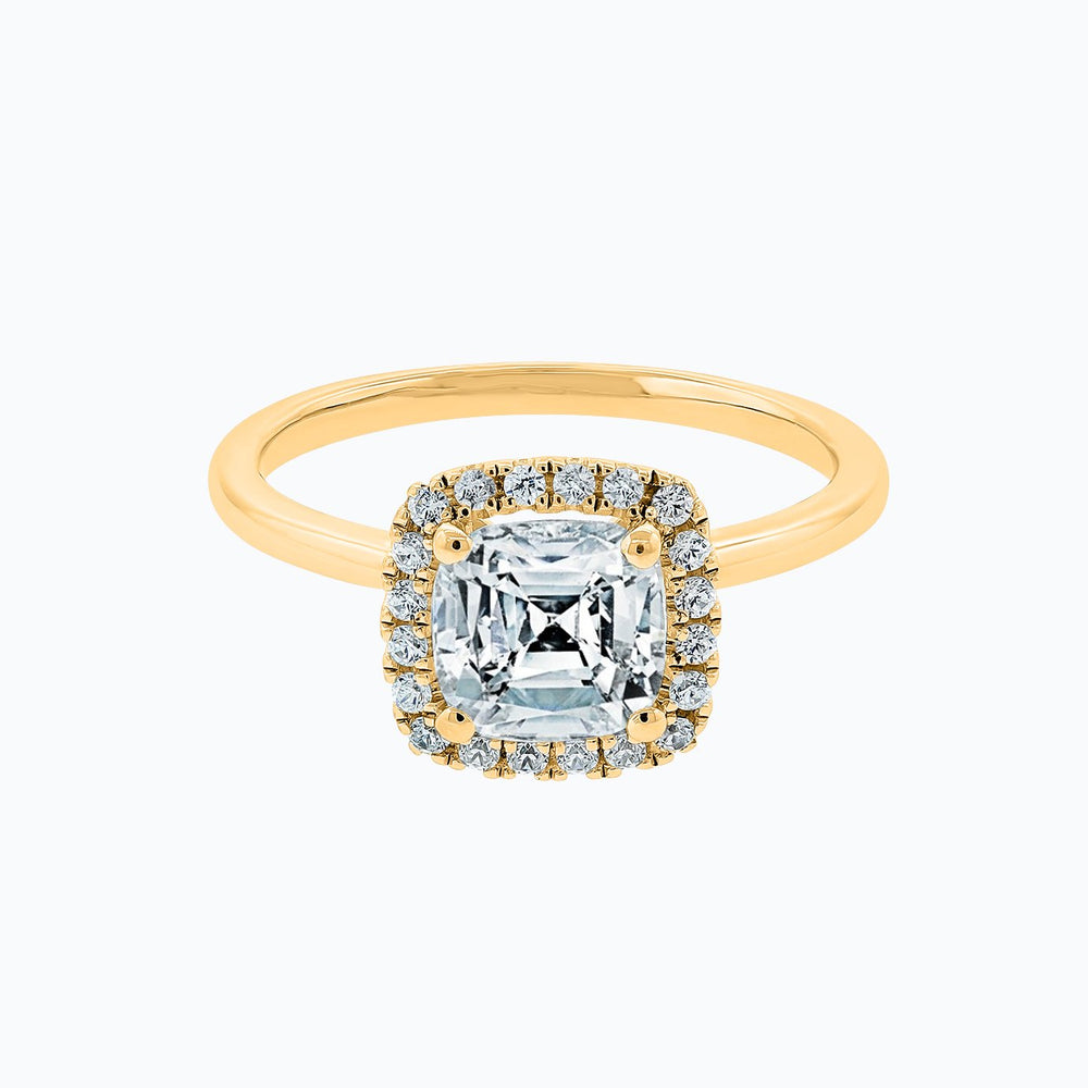 Linda Moissanite Cushion Diamonds Halo Yellow Gold Ring