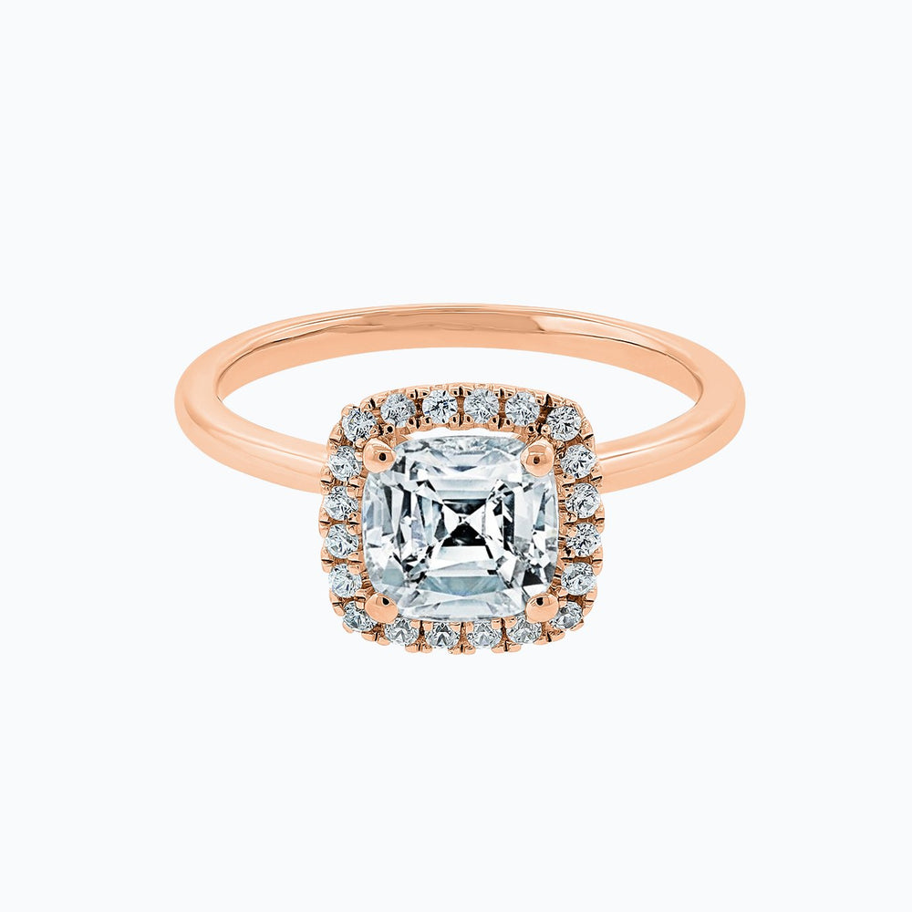 Linda Moissanite Cushion Diamonds Halo Rose Gold Ring