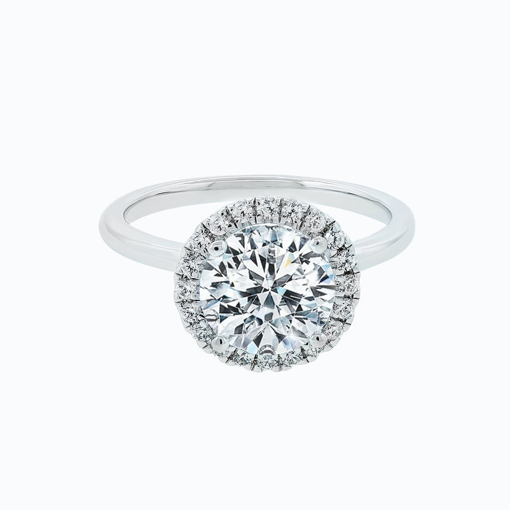 Linn Lab Created  Diamonds Round Halo Solitaire 18k White Gold Ring