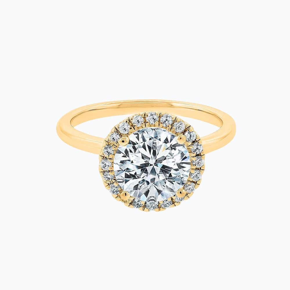 Linn Lab Created  Diamonds Round Halo Solitaire Yellow Gold Ring