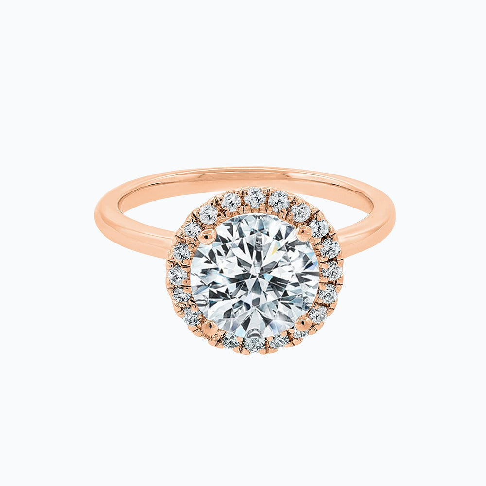 Linn Moissanite Round Diamonds Halo Solitaire Rose Gold Ring
